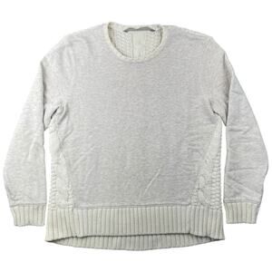 Athleta Cable Knit Sweatshirt Cream Gray Merino Wool Blend Pullover Sweater - S